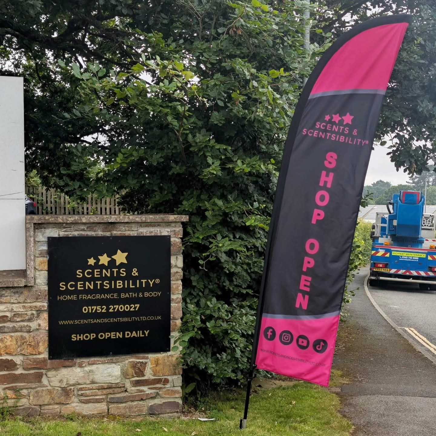 Flag flying outside Scents & Scentsibility