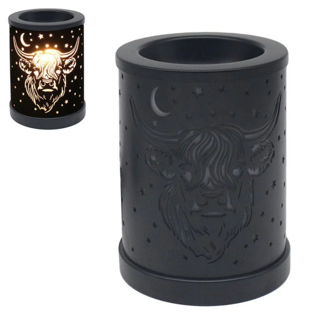 Highland Cow Aroma Lamp Wax Melt Warmer both on and off
