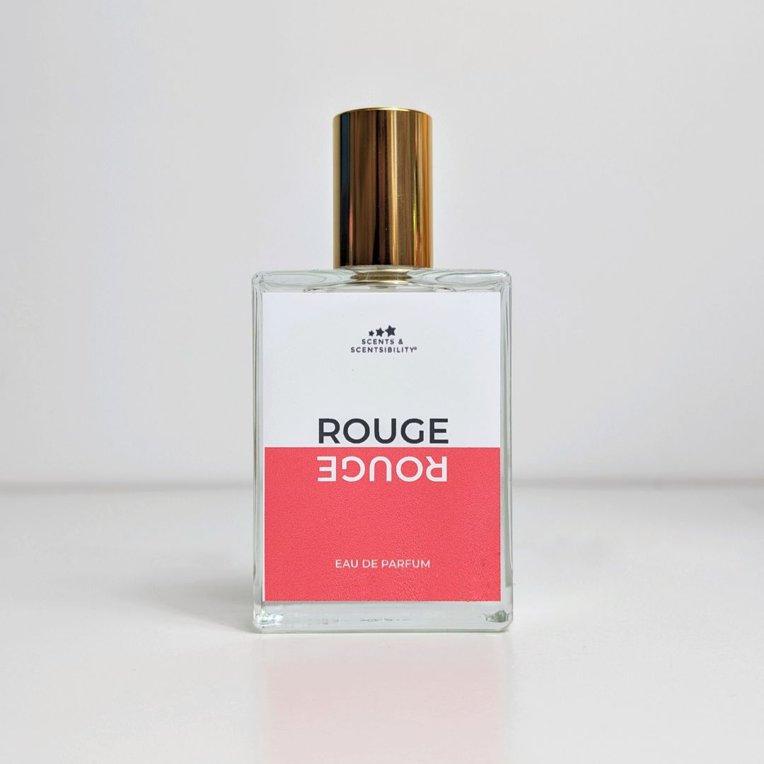 A bottle of perfume labelled 'Rouge'