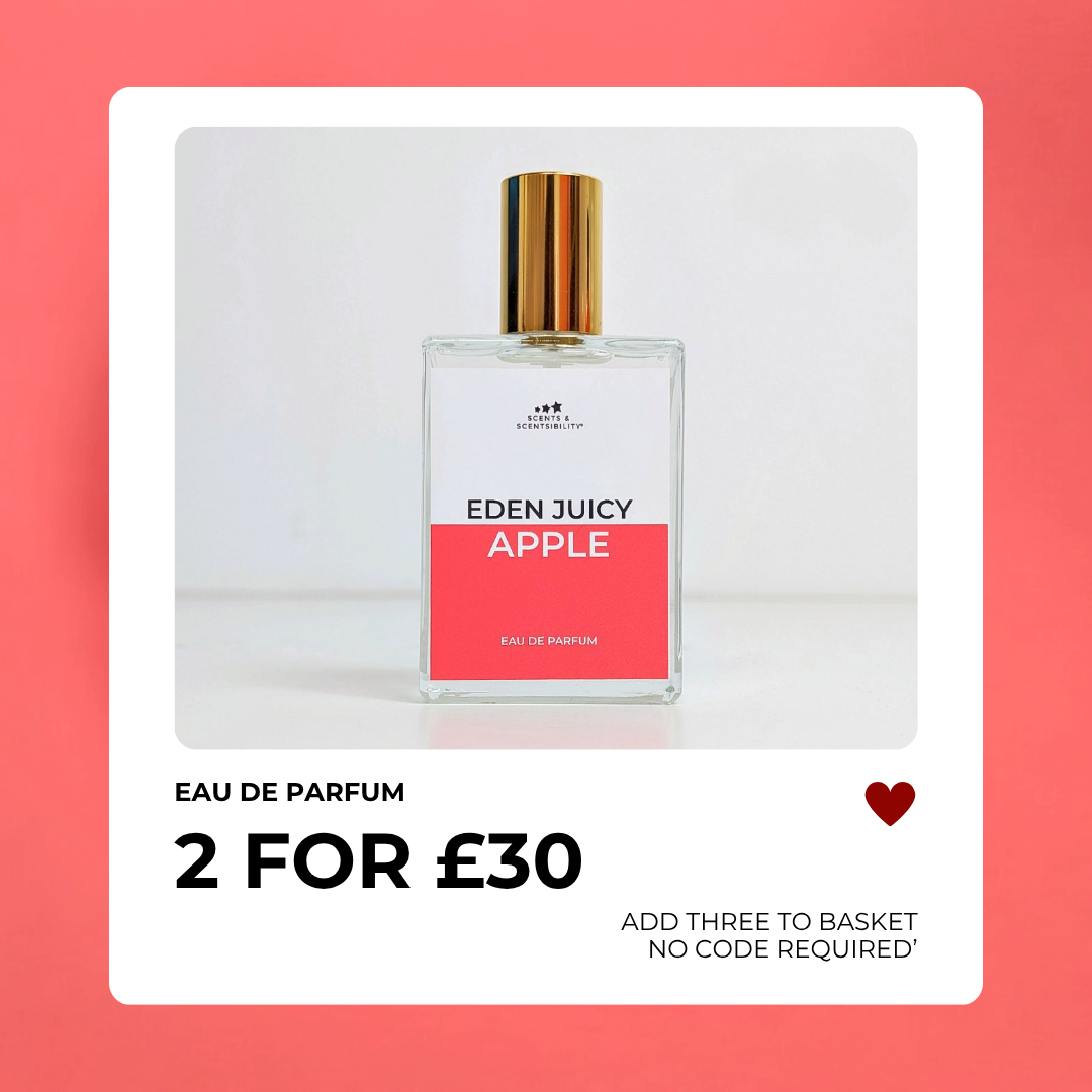 A bottle of perfume with the caption '2 for £20'