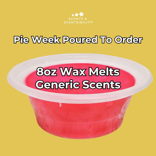 8oz wax melts container with text on a yellow background