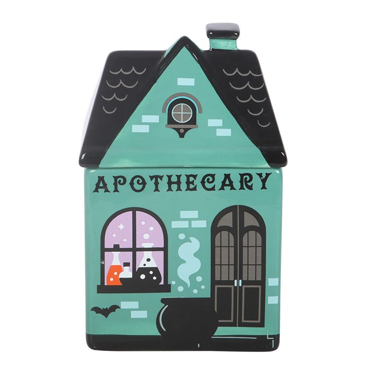 Green apothecary house-shaped wax melt & oil burner on a white background
