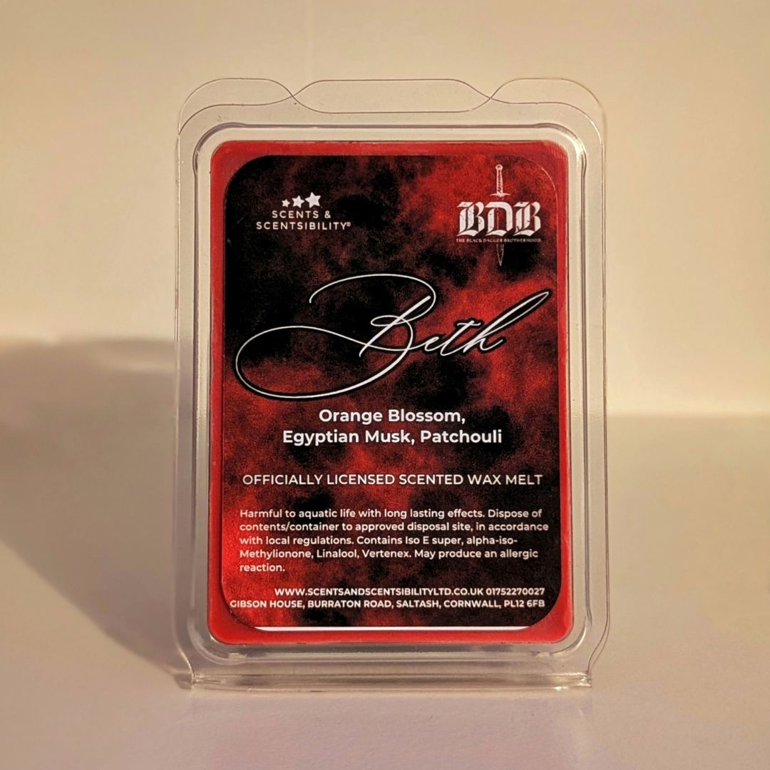 Scented wax melt package with 'BDB' branding on a beige background