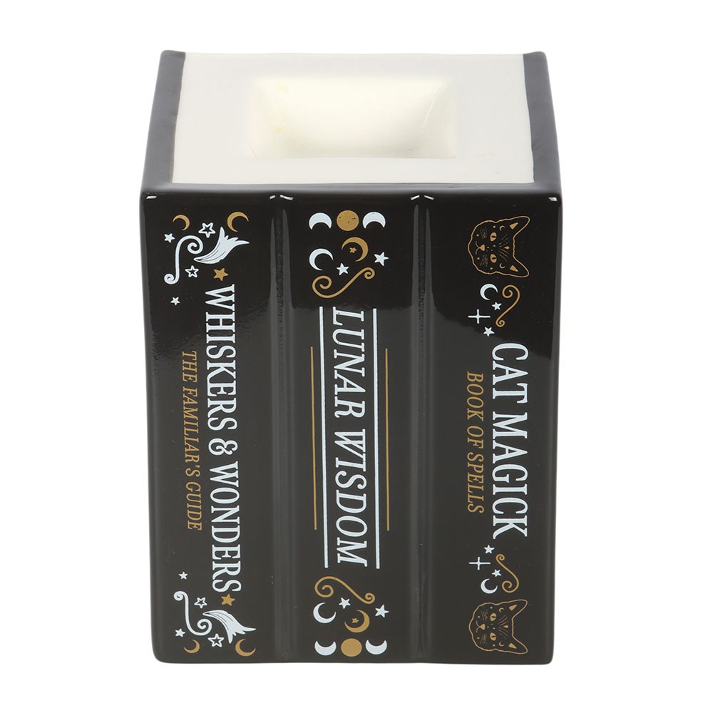 Decorative book-shaped cat-themed wax melt and oil burner 