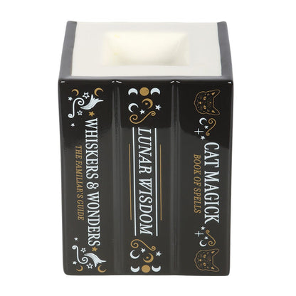 Decorative book-shaped cat-themed wax melt and oil burner 