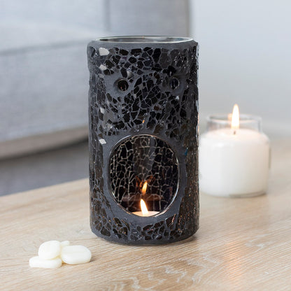 Black Pillar Crackle Glass Wax Melt and Oil Burner