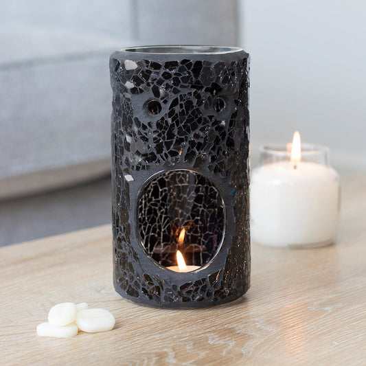 Black Pillar Crackle Glass Wax Melt and Oil Burner