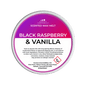 Scented wax melt container with 'Black Raspberry & Vanilla' label on a green background