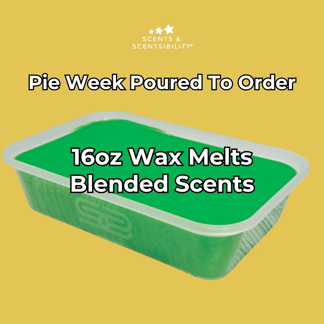 Green wax melt container with text on a yellow background