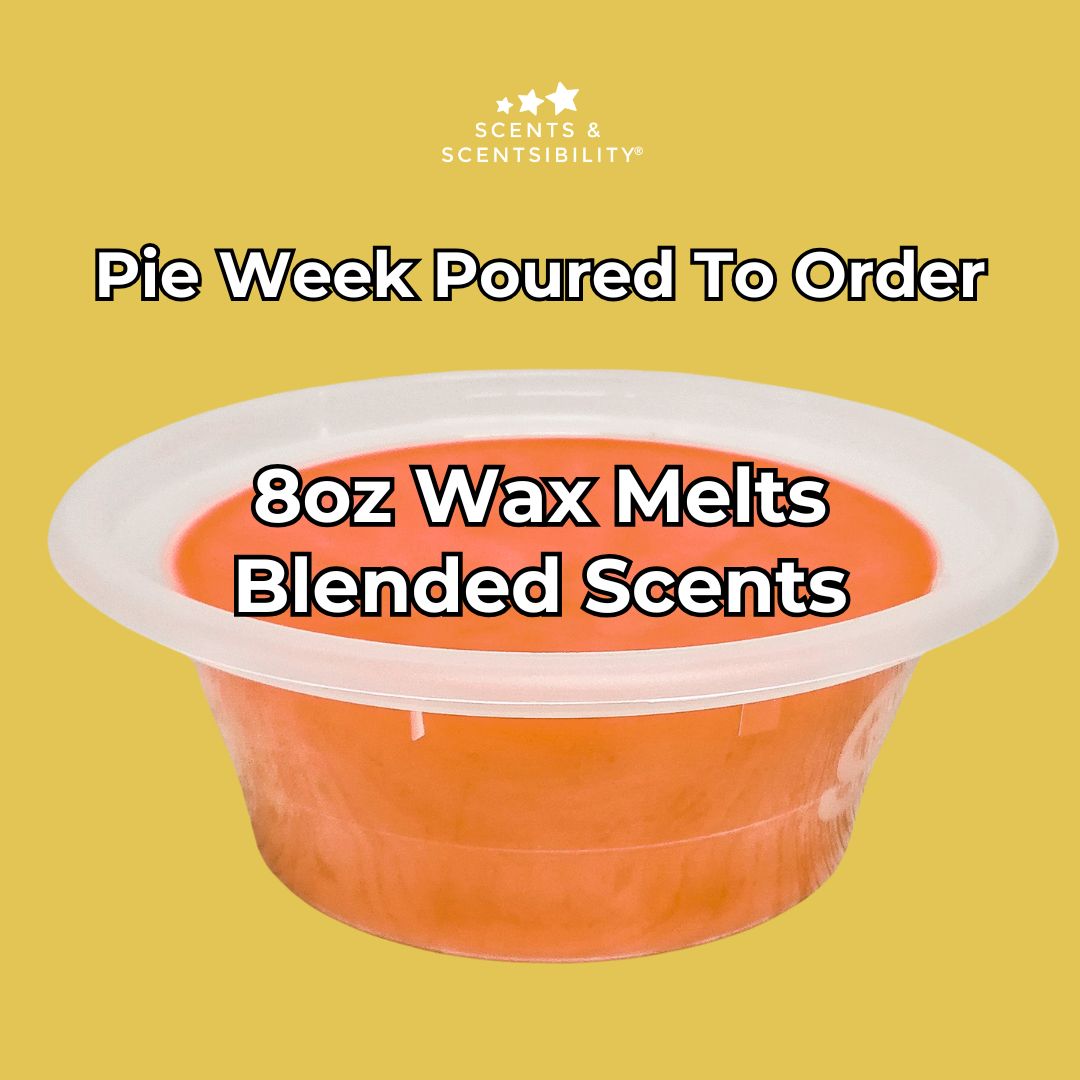 8oz wax melts container with text on a yellow background