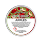 A round tub of Scents & Scentsibility Scented Wax Melt in the 'Bobbing Apples' fragrance, featuring a green and red apple-patterned label with a white warning panel at the bottom.
