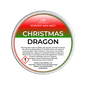 Scented wax melt container labeled 'Christmas Dragon' with warning information on a green background.