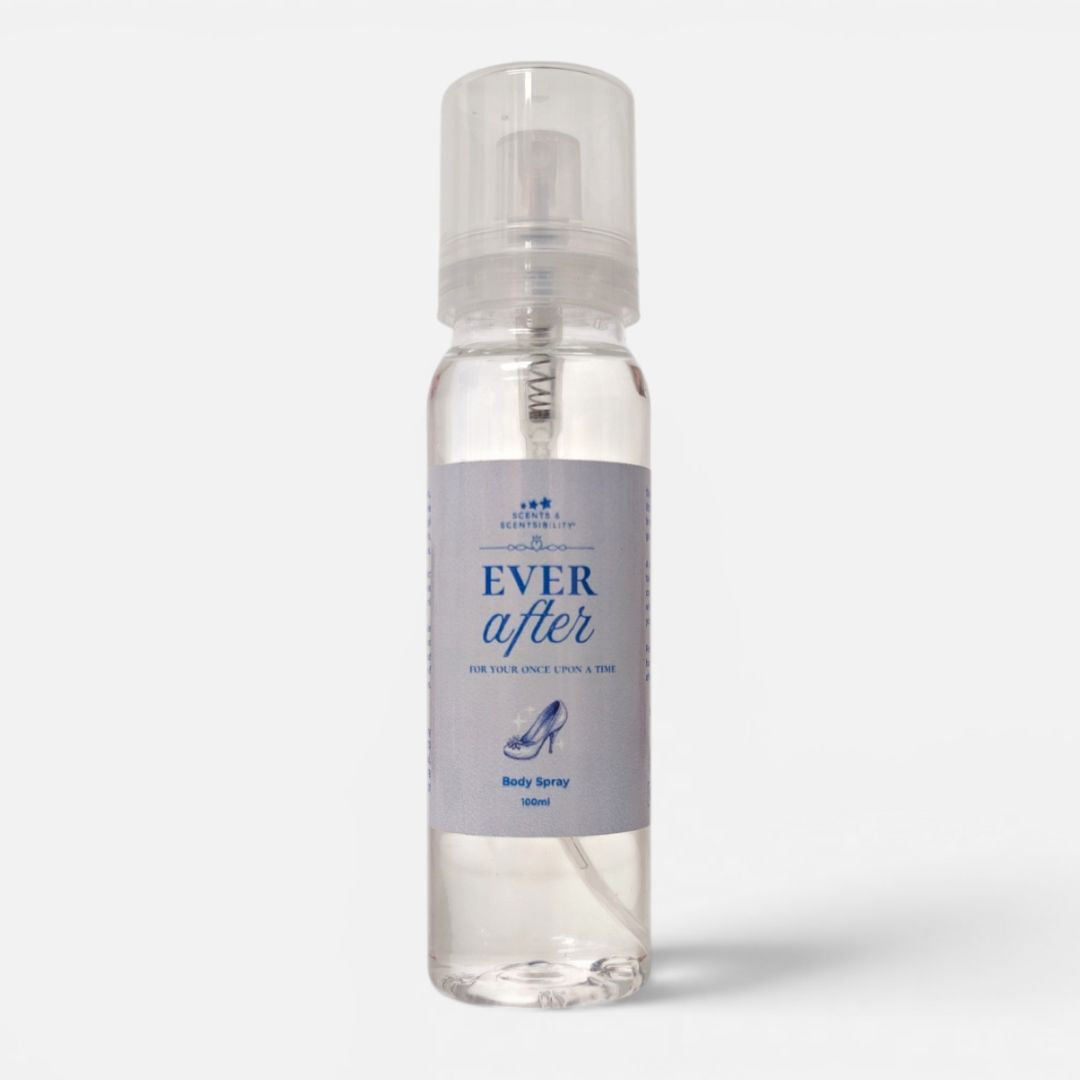 Clear spray bottle labeled 'Ever After' on a white background