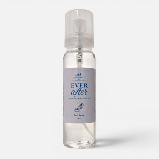 Clear spray bottle labeled 'Ever After' on a white background