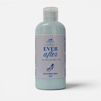 Bottle of 'Ever After' face and body lotion on a white background