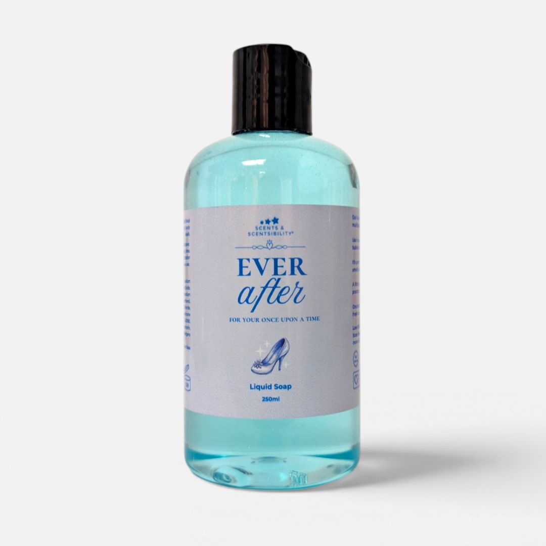 Bottle of 'Ever After' liquid soap on a white background