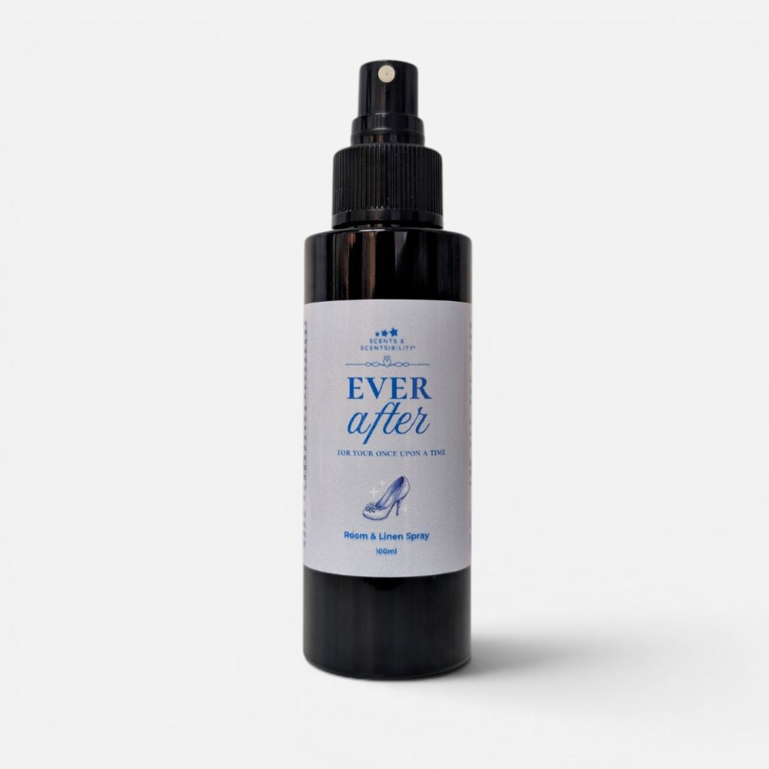 Black spray bottle labeled 'Ever After' on a white background