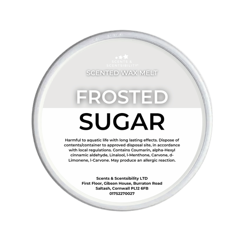 Wax melt packaging labelled 'Frosted Sugar'