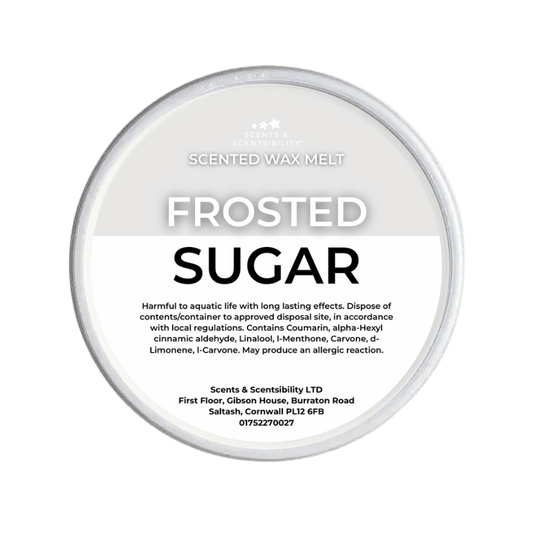 Wax melt packaging labelled 'Frosted Sugar'