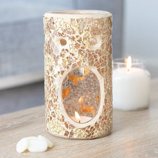 Gold Pillar Crackle Glass Wax Melt and Oil Burner