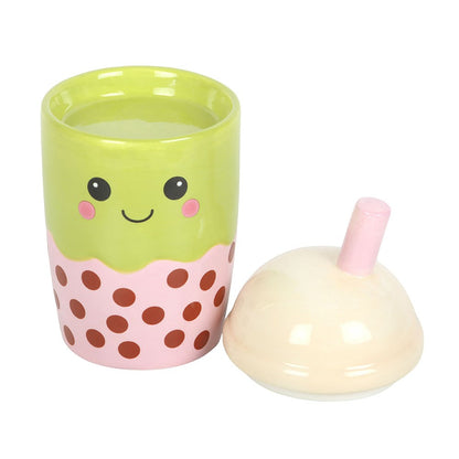 Kawaii Bubble Tea Oil Burner & Wax Warmer lid off white background