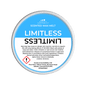 Scented wax melt container labeled 'Limitless' with blue and white label on a green background