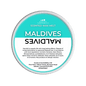 Scented wax melt container labeled 'Maldives' on a green background