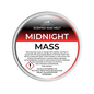 Scented wax melt container labeled 'Midnight Mass' on a green background