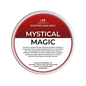 A Scents & Scentsibility 'Mystical Magic' scented wax melt, featuring a red and white label on a solid dark green background.