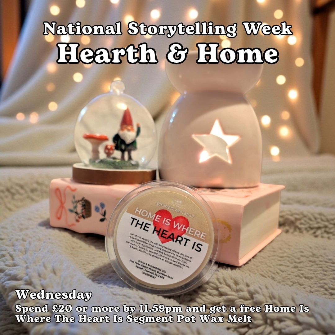 An image of a wax melt leaning against a book and a wax melt warmer with twinking lights in the background