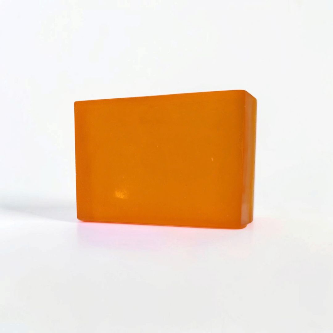 Orange rectangular Orange Sherbet soap bar on a clean white background.