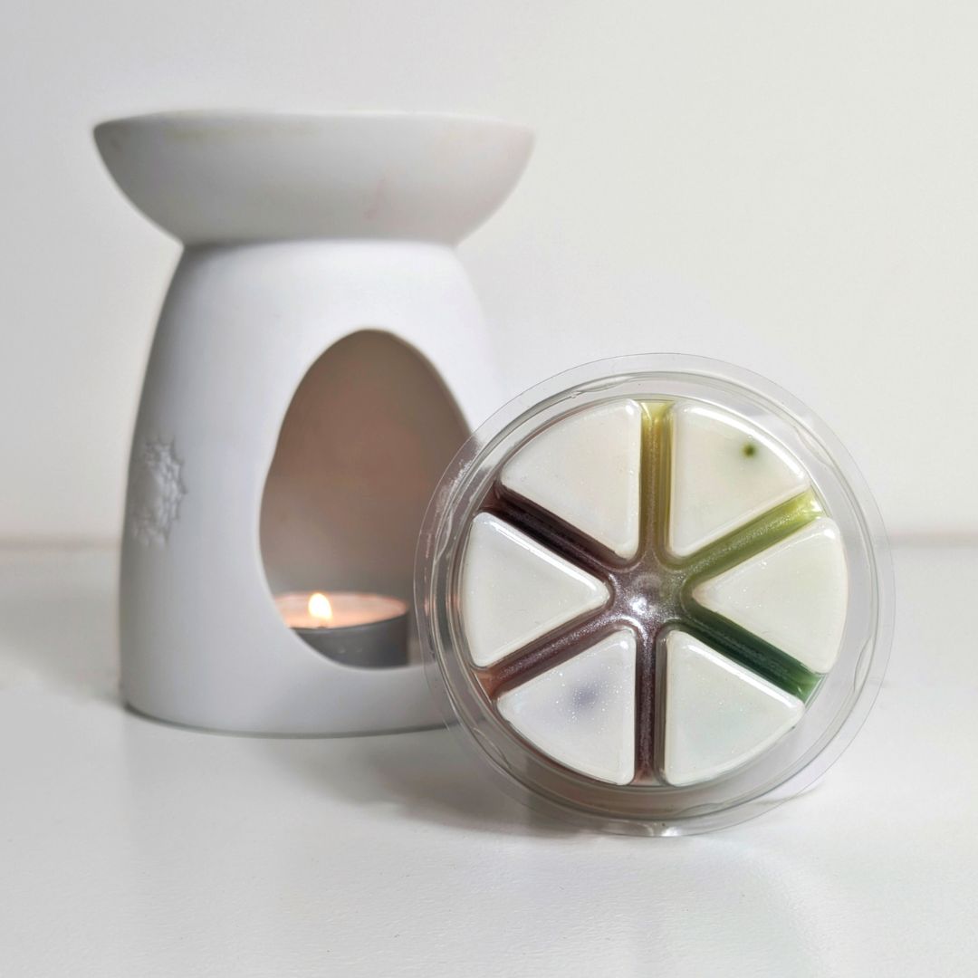 White Wax Burner with a wax melt on a white background