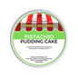 Barrie's Bakehouse pistachio pudding cake scented wax melt container on a green background