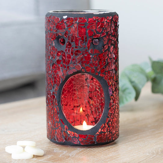 Red Pillar Crackle Glass Wax Melt and Oil Burner
