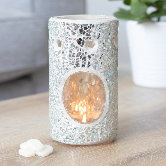Silver Pillar Crackle Glass Wax Melt and Oil Burner