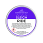 Scented wax melt container labeled 'Sleigh Ride' with purple label on a green background