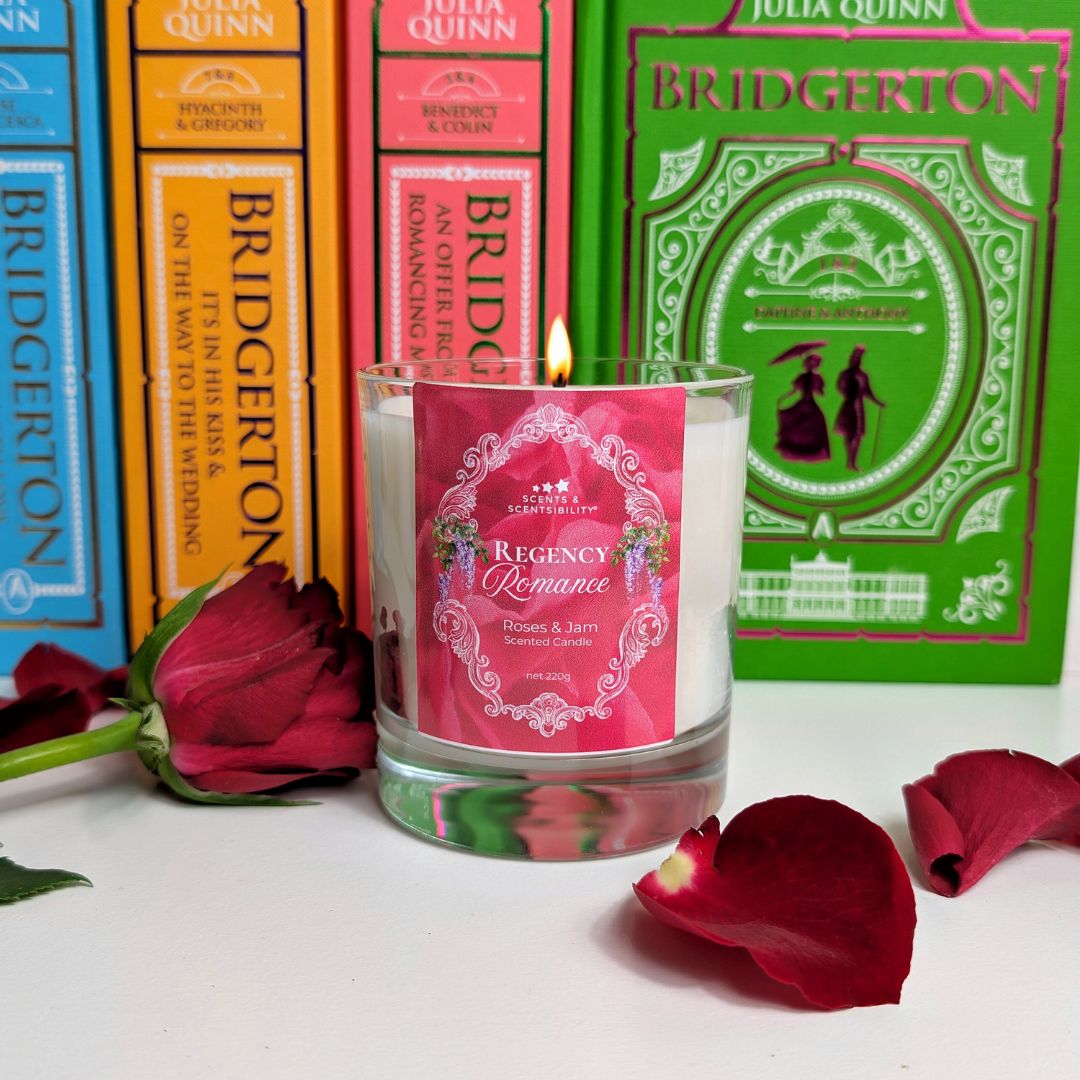 Smells Like A Regency Romance Book-Inspired Candle with book