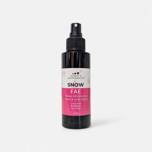 Black spray bottle with pink label on a white background