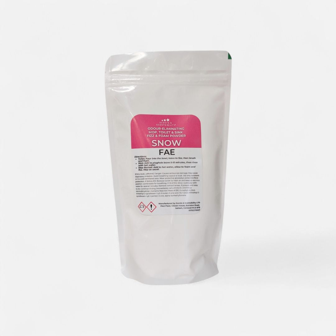 White packaging of 'Snow Fae' on a light gray background