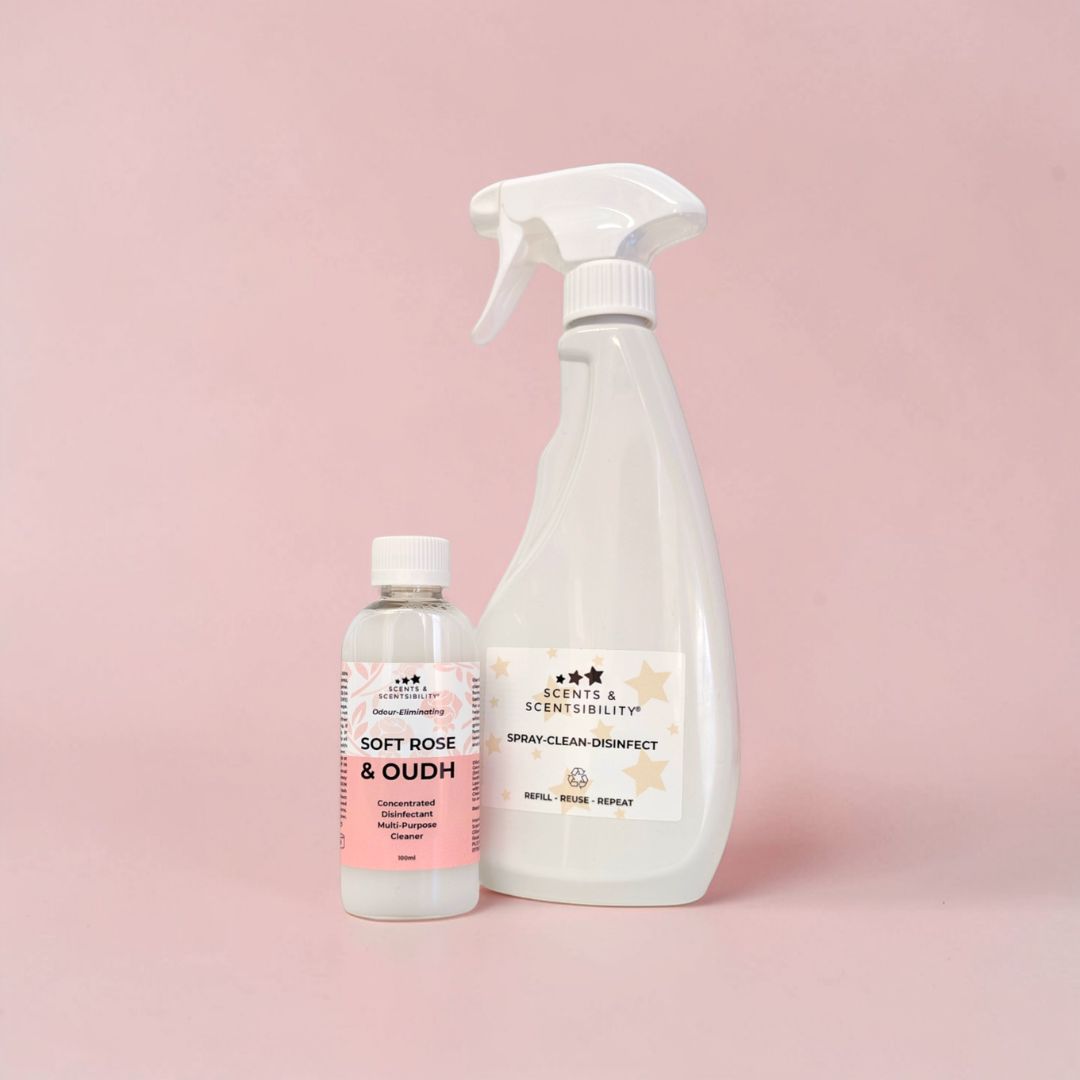 Soft Rose & Oudh Multi-Purpose Disinfectant Cleaner Concentrate with spray bottle