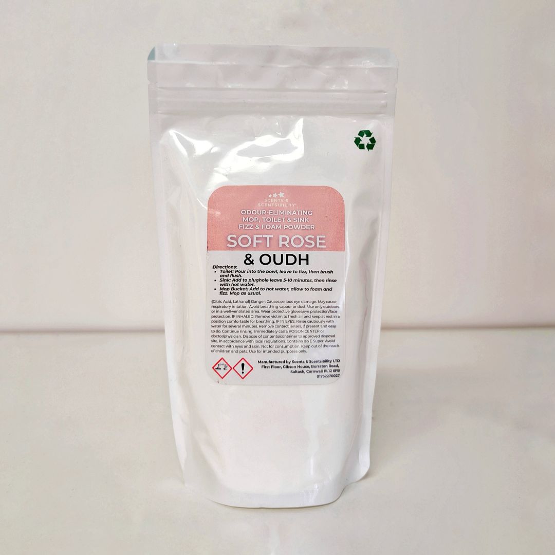 Packaged product labeled 'Soft Rose & Oudh' on a white background
