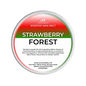 Scented wax melt container labeled 'Strawberry Forest' on a green background