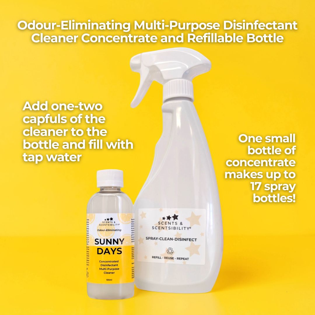 Sunny Days Cleaning Concentrate and white trigger spray bottle