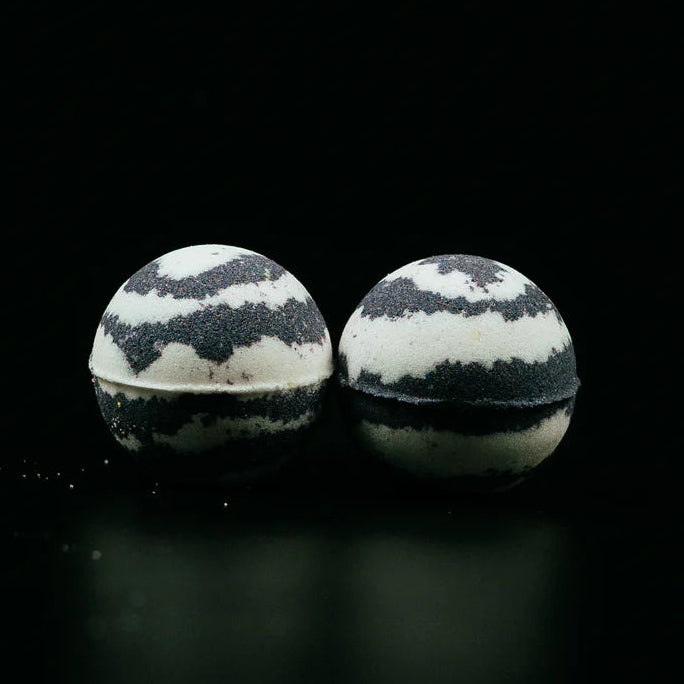 Black and White Bath Bombs on a black background