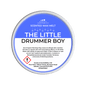 Scented wax melt container labeled 'The Little Drummer Boy' on a green background
