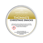 Scented wax melt container labeled 'Thomas's Christmas Snacks' on a green background