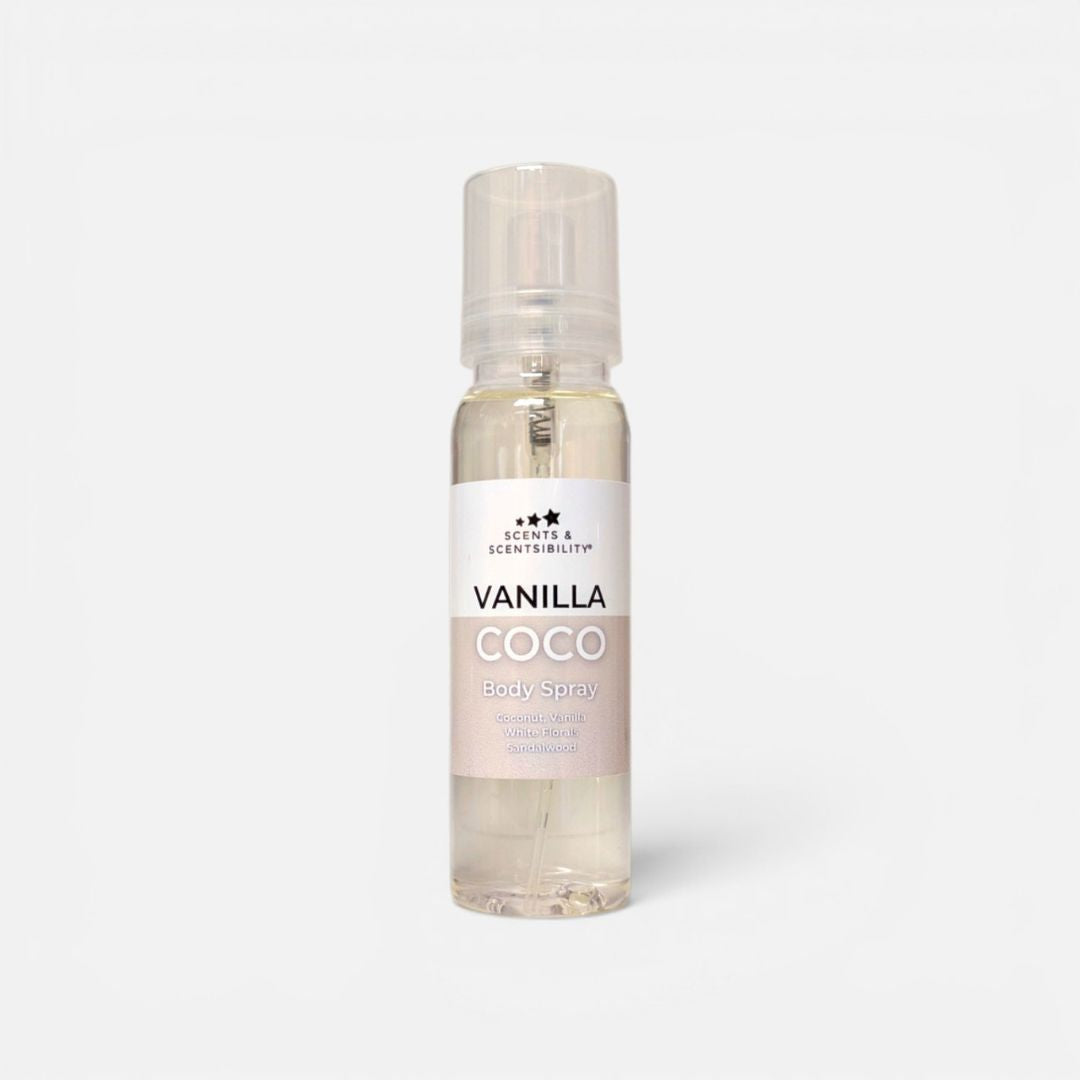 A body spray labelled Vanilla Coco on a white background.