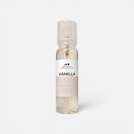 A body spray labelled Vanilla Coco on a white background.