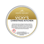 Vicky's Scented Wax Melt container with label on a green background