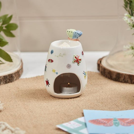 White Butterfly Wax Melt Burner – 3D Embossed Ceramic